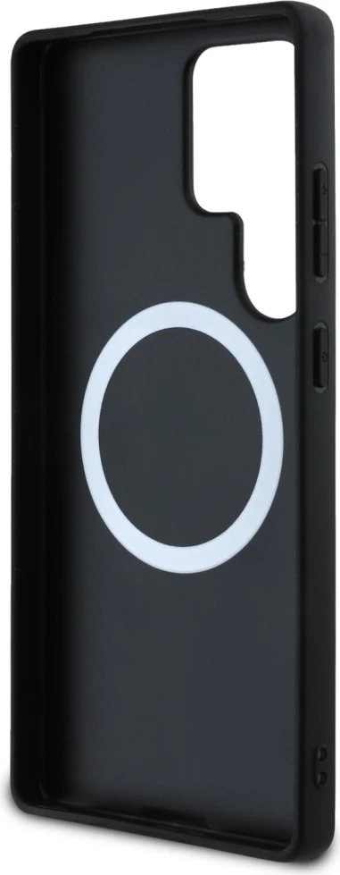 Mbështjellës BMW Leather Oversized Stripes MagSafe për Samsung Galaxy S25 Ultra, lëkurë natyrale, hardcase, i zi