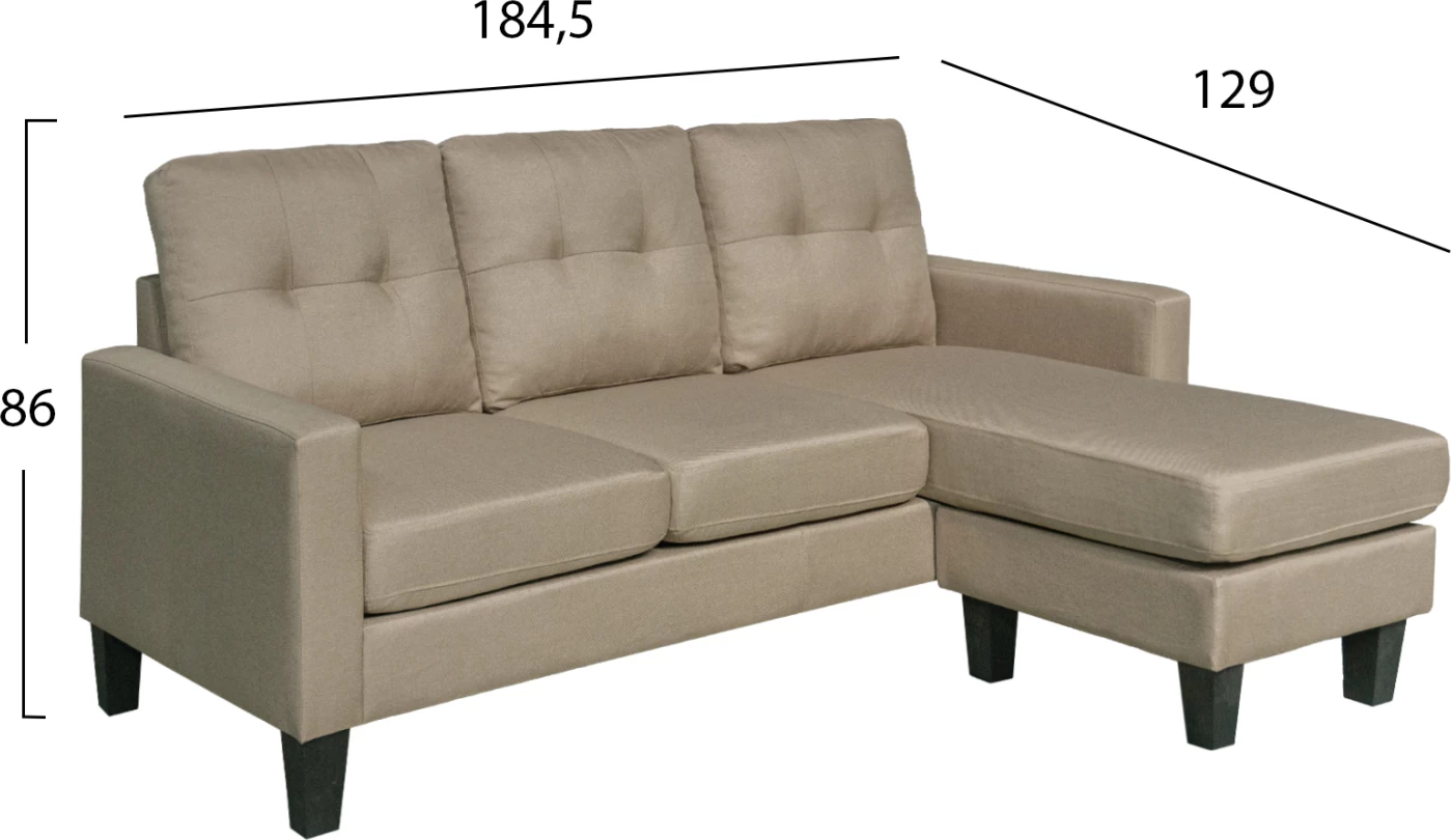 Kënd-sofa MEGGY, kënd i kthyeshëm, material bezhë, FH3297.03, 184.5x129x86cm