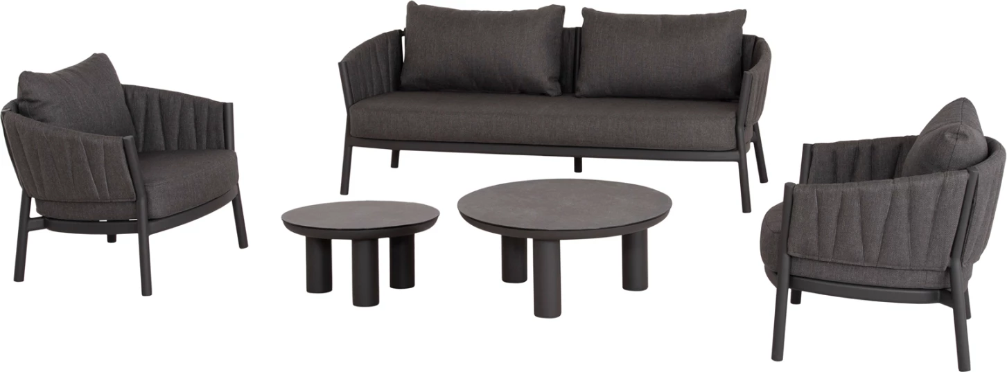 Set salloni për jashtë 5 pjesë, SHANKS, FH6206.01, ngjyrë gri e errët, alumin, pëlhurë Olefin, xham me printim 3D