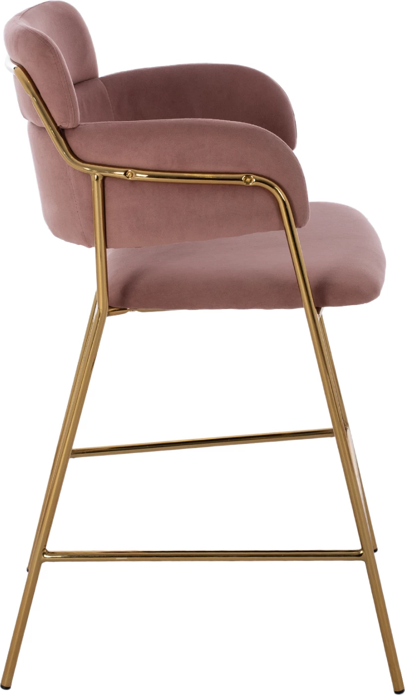 Karrige për bar mesatare, kadife rozë e zbehtë, kornizë e artë, FH8735.02, 54x58x95 cm., set prej 2 copë