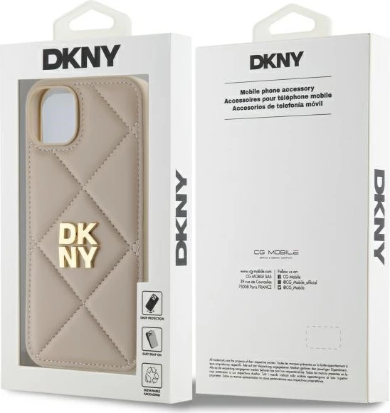 Mbështjellës DKNY Quilted Stack Logo për iPhone 15 Plus, Bezhe