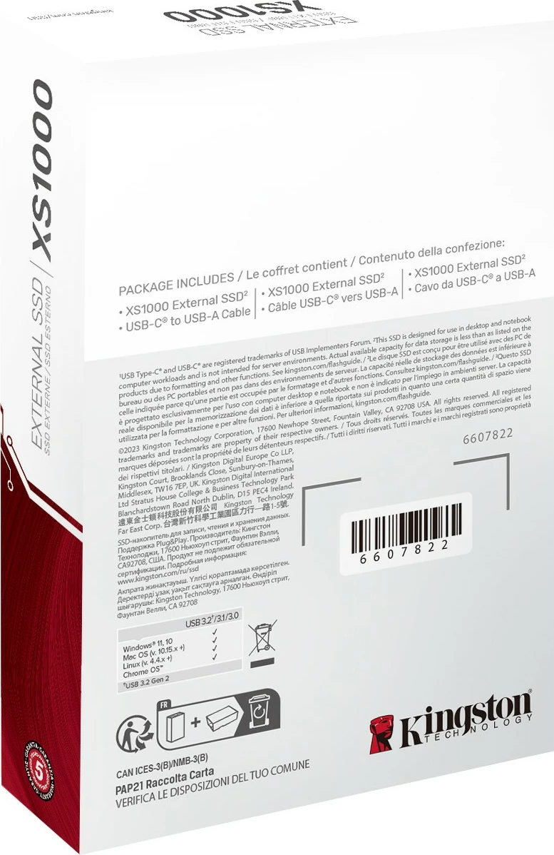 SSD i jashtëm Kingston XS1000, 2 TB, USB 3.2 Gen 2, i zi