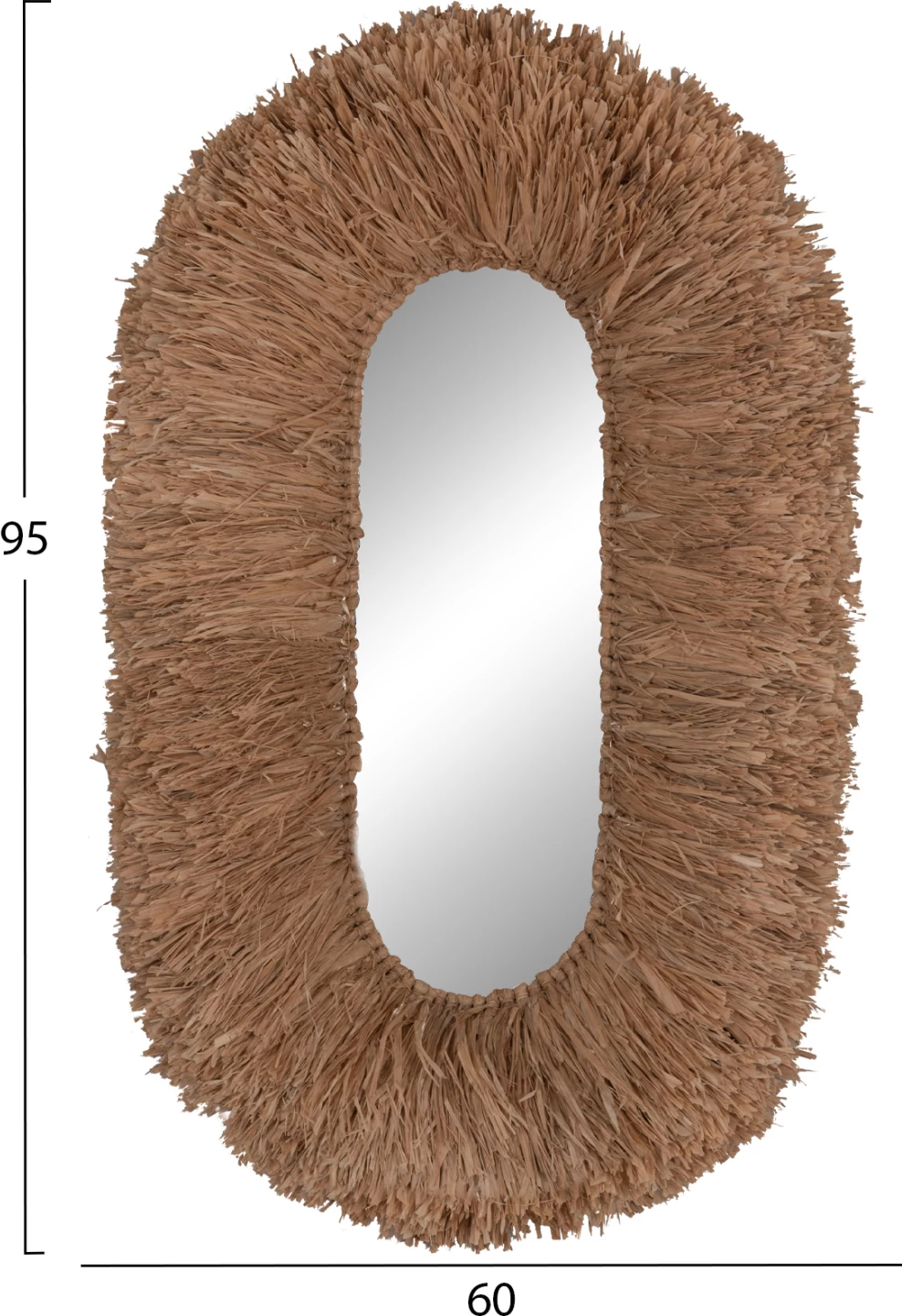 Pasqyrë muri ovale, kornizë fibra sisali, ngjyrë natyrale, FH4711, 95x60x15cm