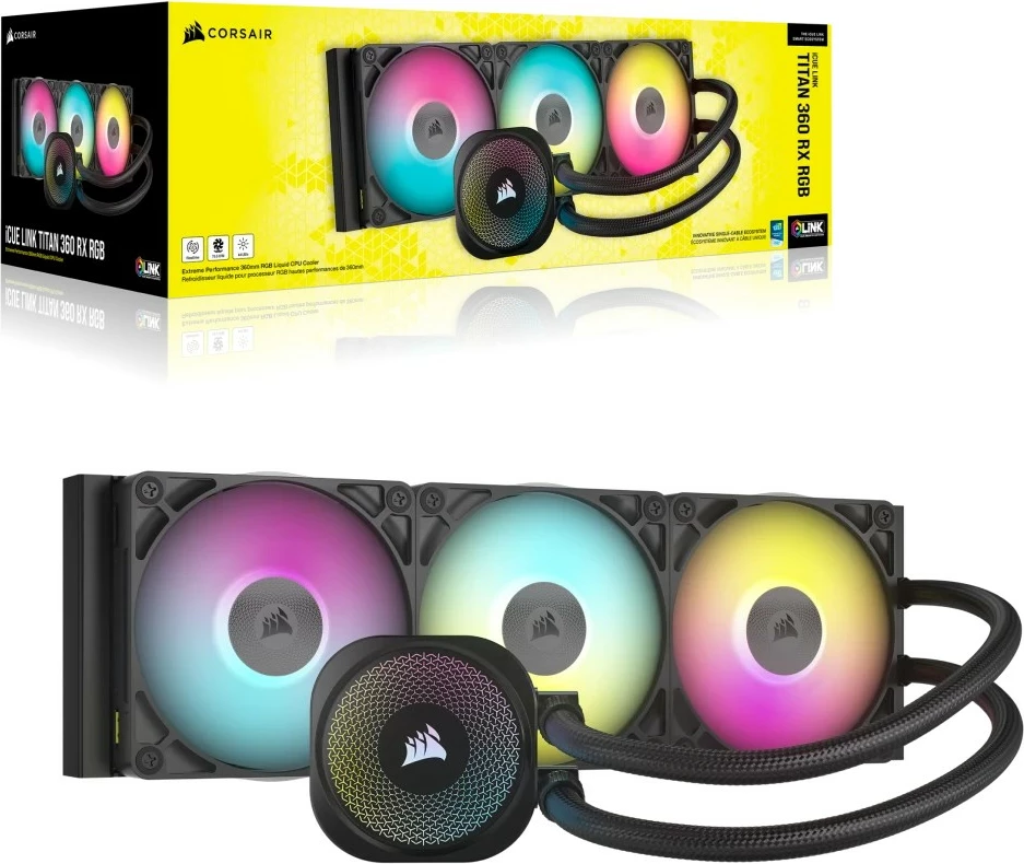 Ftohës procesori Corsair iCUE LINK TITAN 360 RX RGB AIO, 360mm, me tre ventilatorë RGB