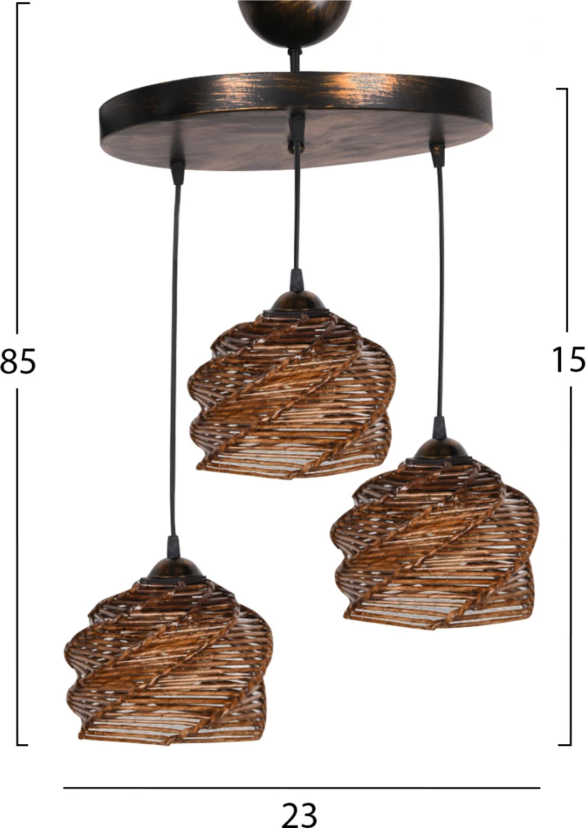 Llambë varëse për tavan, 3 drita, dru bamboo, ngjyrë arre, FH7479, 23x15 cm