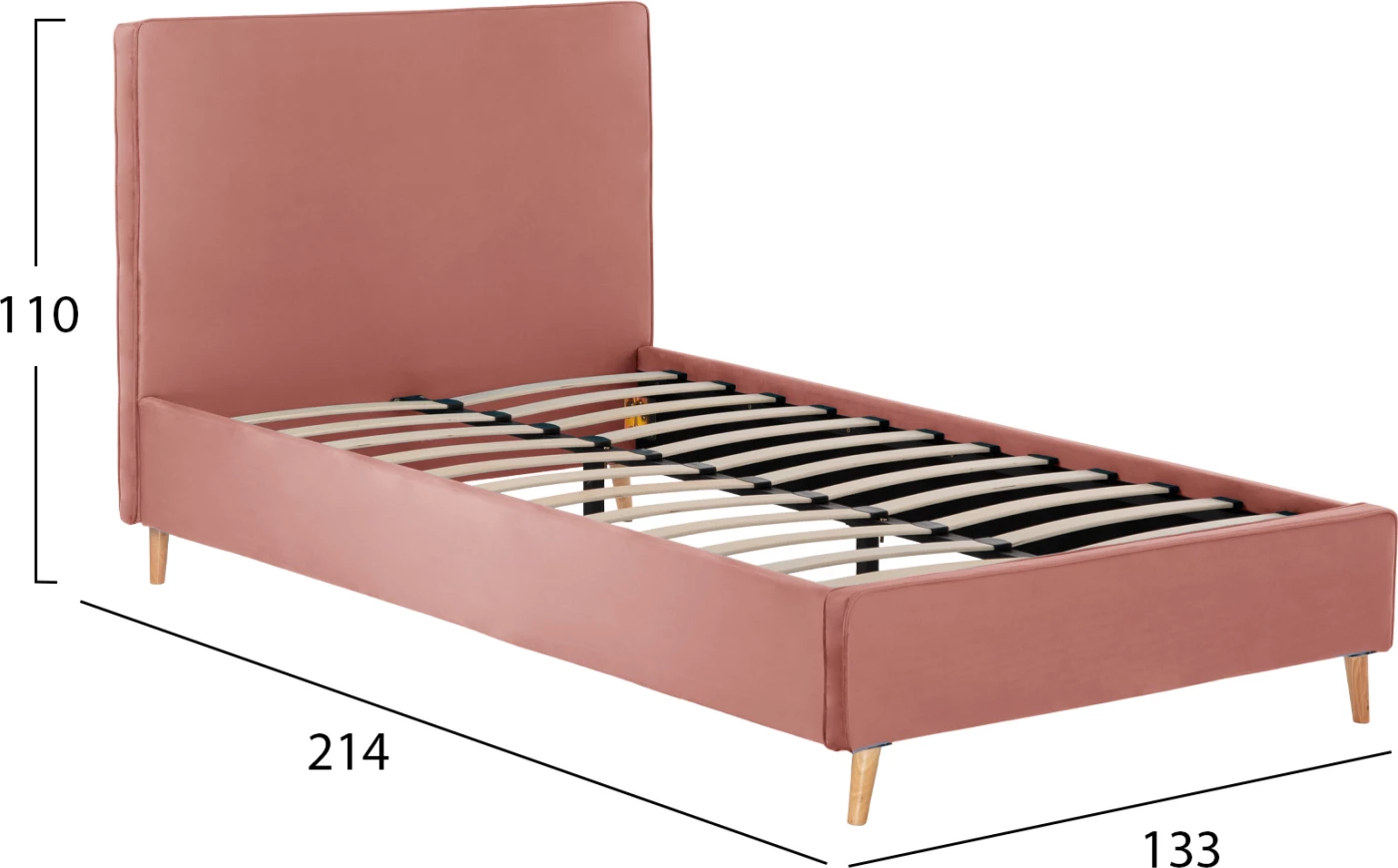 Krevat MAYLIN FH598.02 me kadife rozë të zbehtë për dyshek 120x200 cm