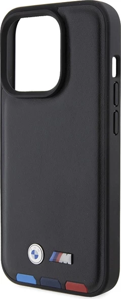 Mbështjellës BMW BMHCP15L22PTDK për iPhone 15 Pro 6.1", Leather Stamp Tricolor, i zi