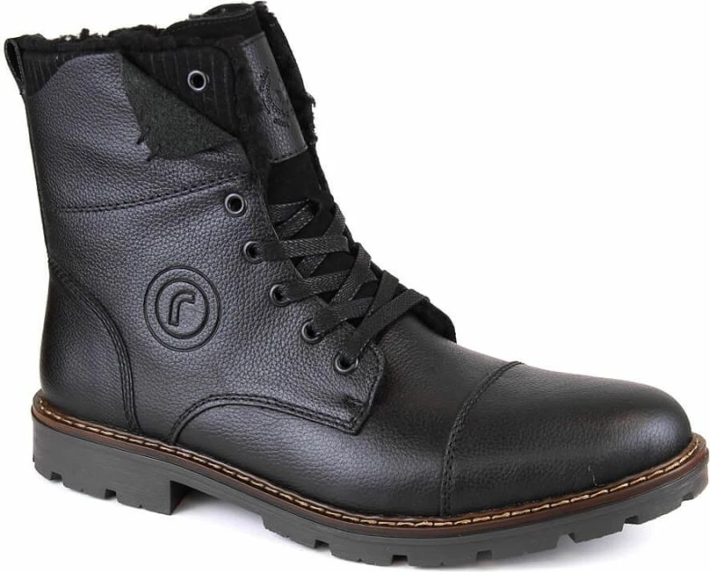 Çizme për meshkuj Rieker, të izoluara me lesh, të zeza