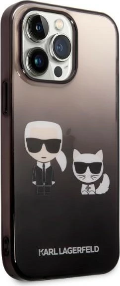 Mbështjellës Karl Lagerfeld KLHCP14LTGKCK për iPhone 14 Pro 6.1", Ikonik Karl & Choupette, i zi