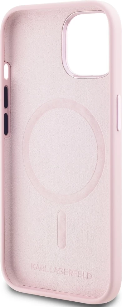 Mbështjellës Karl Lagerfeld Silicone Shadow Metal Initial MagSafe për iPhone 15, Rozë