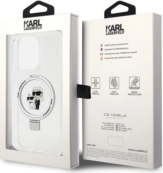 Mbështjellës Karl Lagerfeld Ring Stand Karl&Choupette MagSafe për iPhone 13 Pro/13, i bardhë
