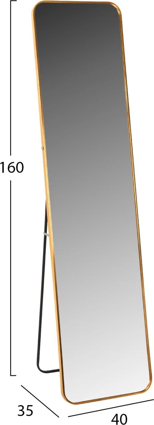 Pasqyrë qëndruese në dysheme, kornizë alumini, ngjyrë ari, BOELY FH9577.30, 40x35x160H cm