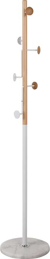 Varëse rrobash Tree, dru fagu natyral dhe metal i bardhë, 35x35x172 cm