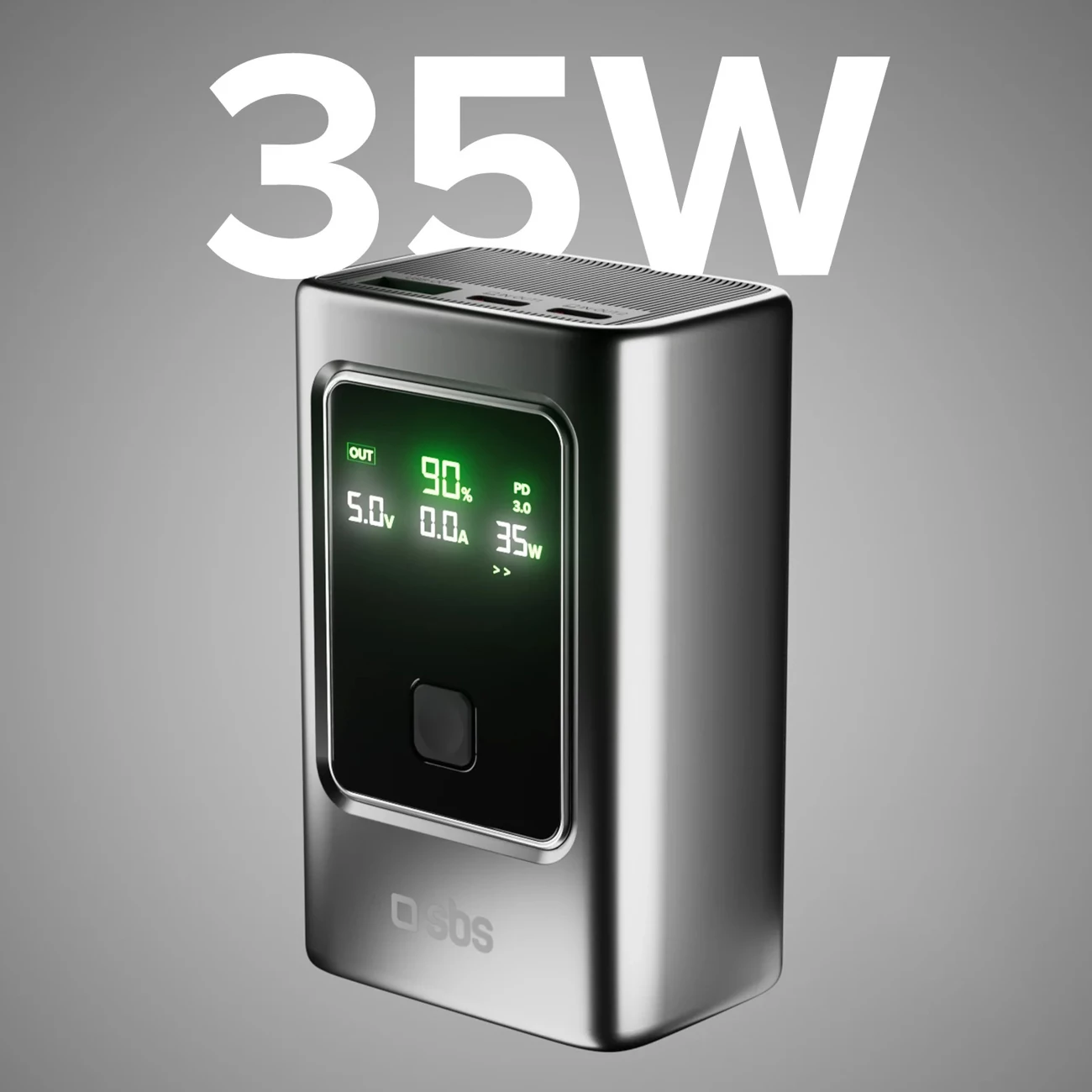 Powerbank SBS 10000mAh me ekran LCD, PD 35W, Gri