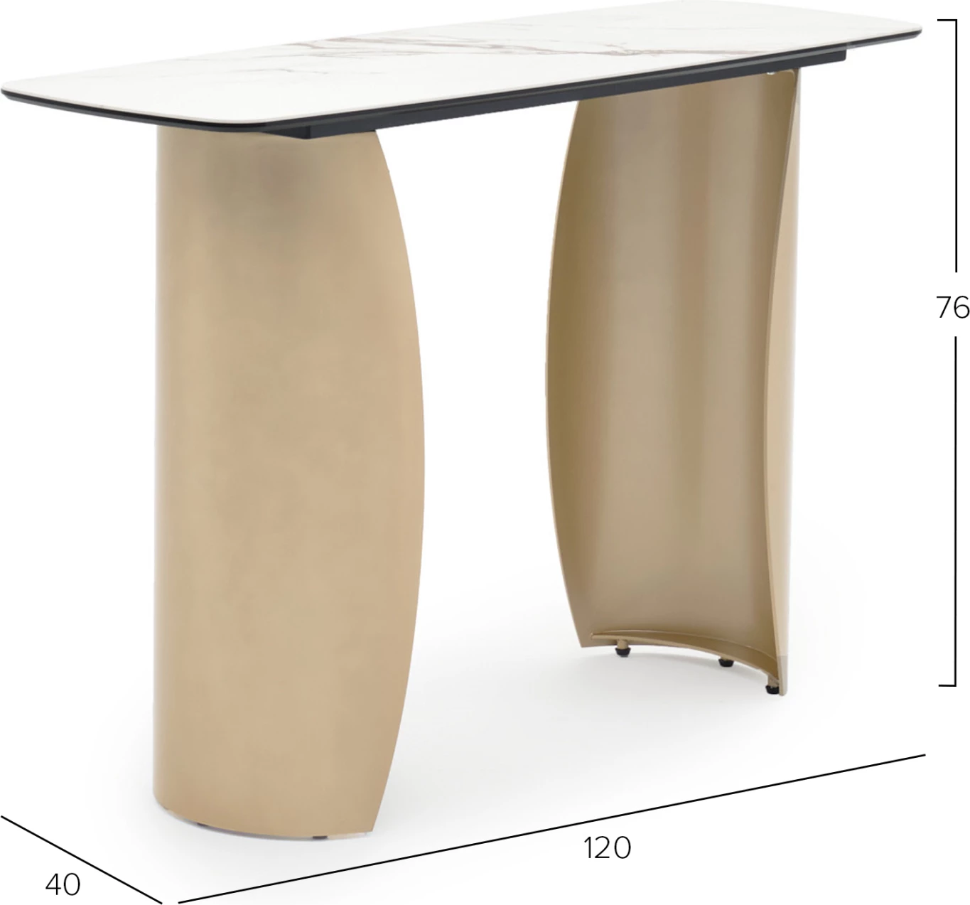 Konsolë OBSESSION, sipërfaqe qeramike, këmbë metalike, ngjyrë shampanje, 120x40x76cm