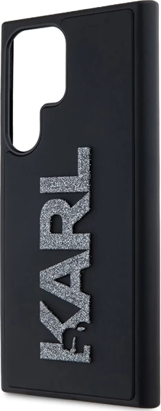 Mbështjellës Karl Lagerfeld 3D Rubber Glitter Logo për Samsung Galaxy S23 Ultra, i zi