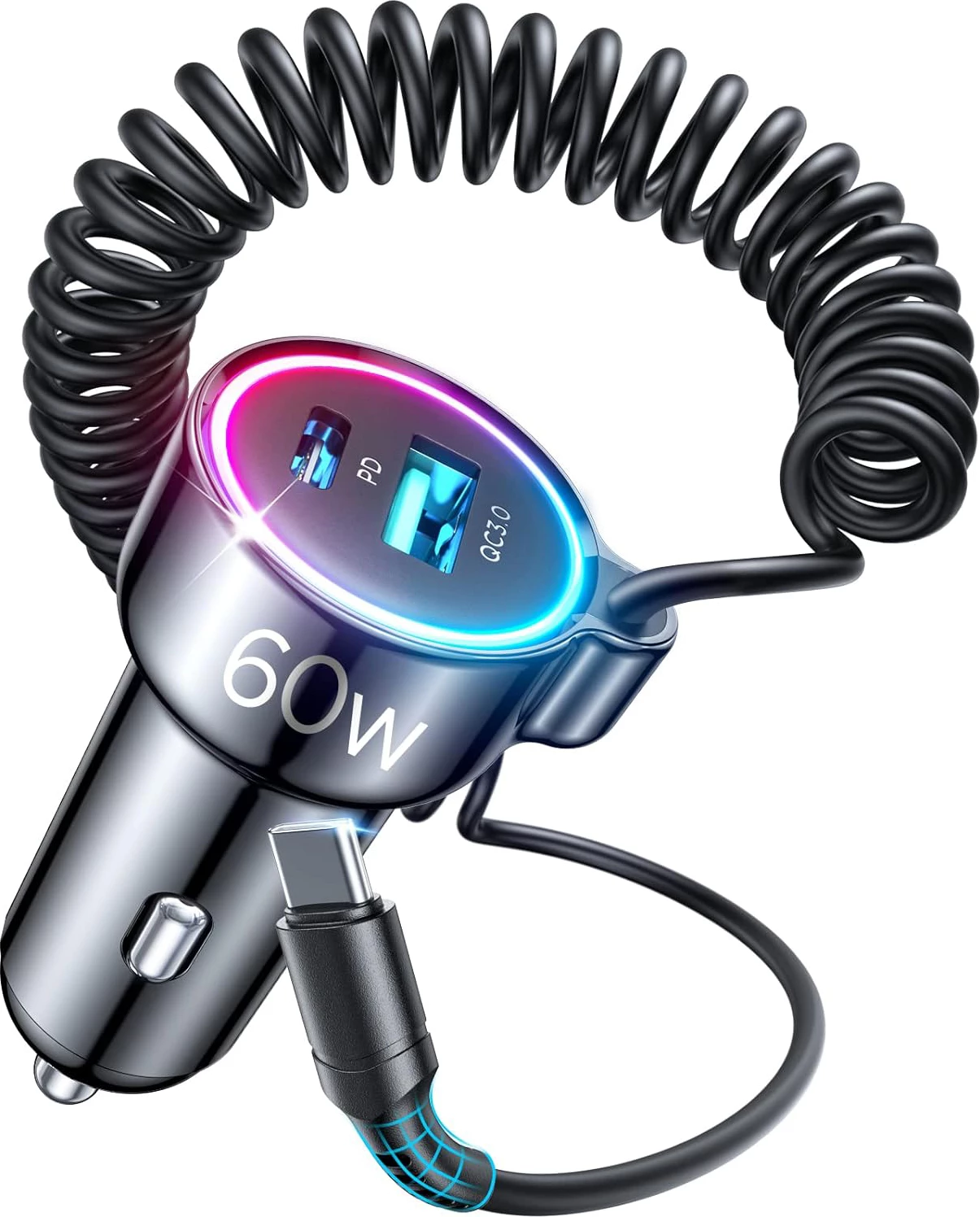 Karikues veture Joyroom JR-CL07, 3 në 1, 60W, me kabllo USB Type C 1.6m, zi