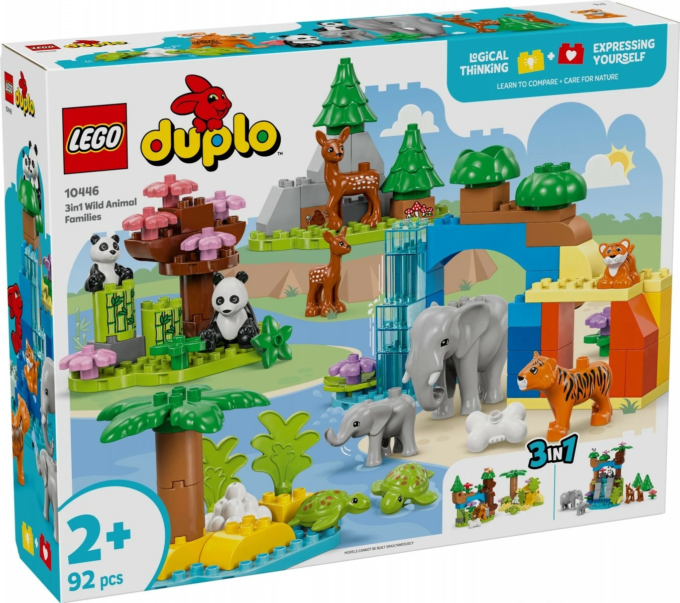 Set lodrash LEGO DUPLO 3n1 Wild Animals Family 10446, 92 pjesë, plastikë