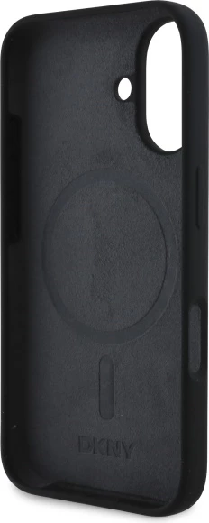 Mbështjellës DKNY Silicone White Printed Logo MagSafe për iPhone 16, i zi
