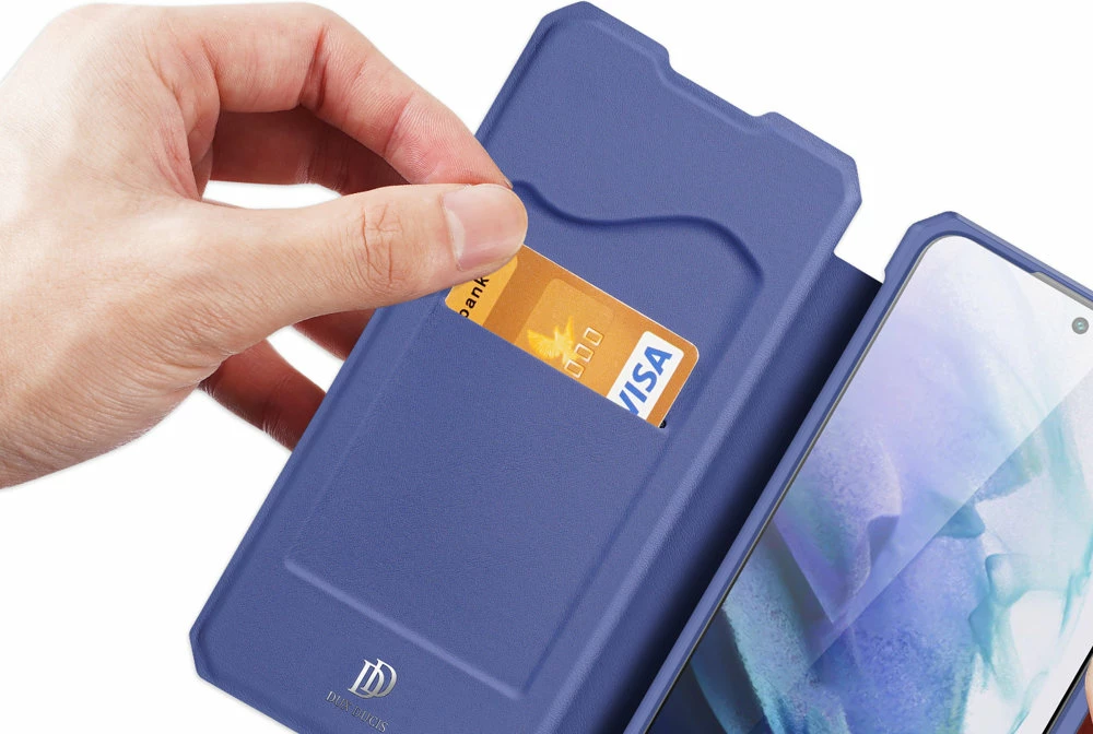 Mbështjellës Dux Ducis Skin X për Samsung Galaxy S22+, me xhep kartelash, me qëndrim, Blu