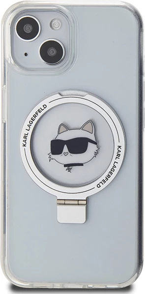 Mbështjellës Karl Lagerfeld KLHMP15SHMRSCHH për iPhone 15 6.1", me unazë Ring Stand, MagSafe, Bardhë