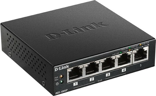 Switch D-Link DGS-1005P/E, 5 porta Gigabit, 4 PoE, 60W, i zi