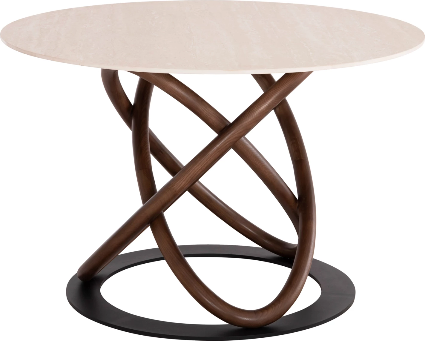 Tavolinë e rrumbullakët ngrënieje ORBITER, sipërfaqe qeramike, këmbë ngjyrë arre, F120x78H cm