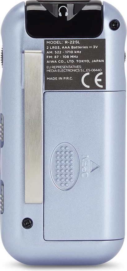 Radio portative AM/FM Aiwa R-22, HyperBASS, 3.5mm, me Kufje dhe bateri, blu e çelët