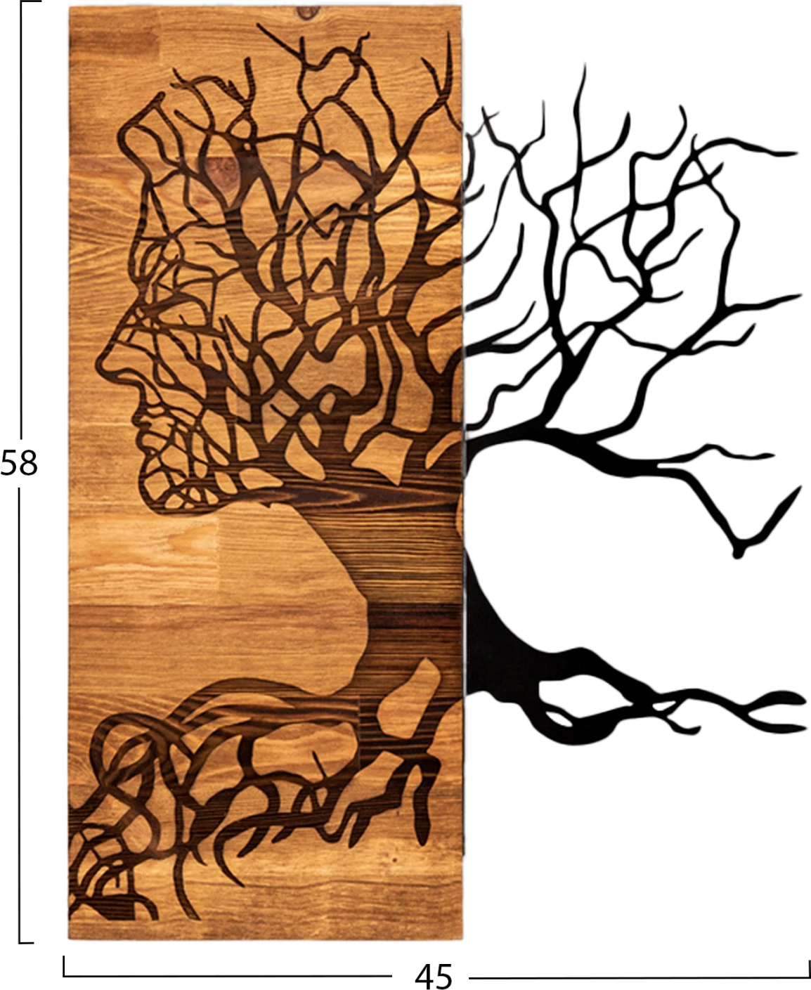 Dekor muri prej metali e druri, ngjyrë e zezë, 45x3x58cm