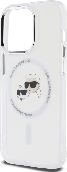 Mbështjellës Karl Lagerfeld IML Metal Karl & Choupette Head MagSafe për iPhone 14 Pro Max, Bardhë