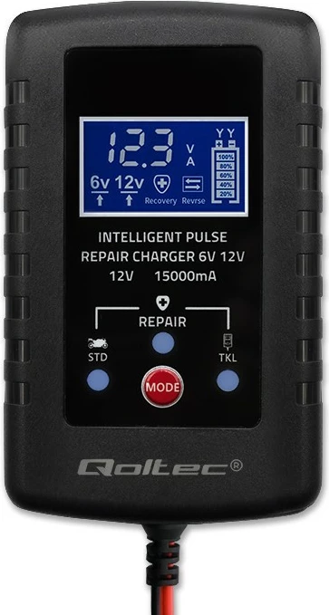 Karikues automatik baterie Qoltec 52426, 6V/12V, 2A, funksion riparimi, ekran LED, zi