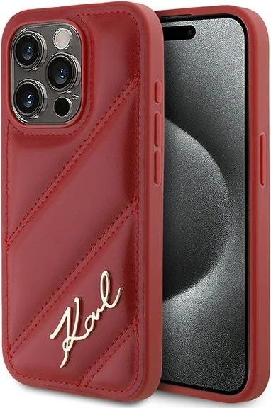 Mbështjellës Karl Lagerfeld Diagonal Quilted Script për iPhone 15 Pro, Kuq