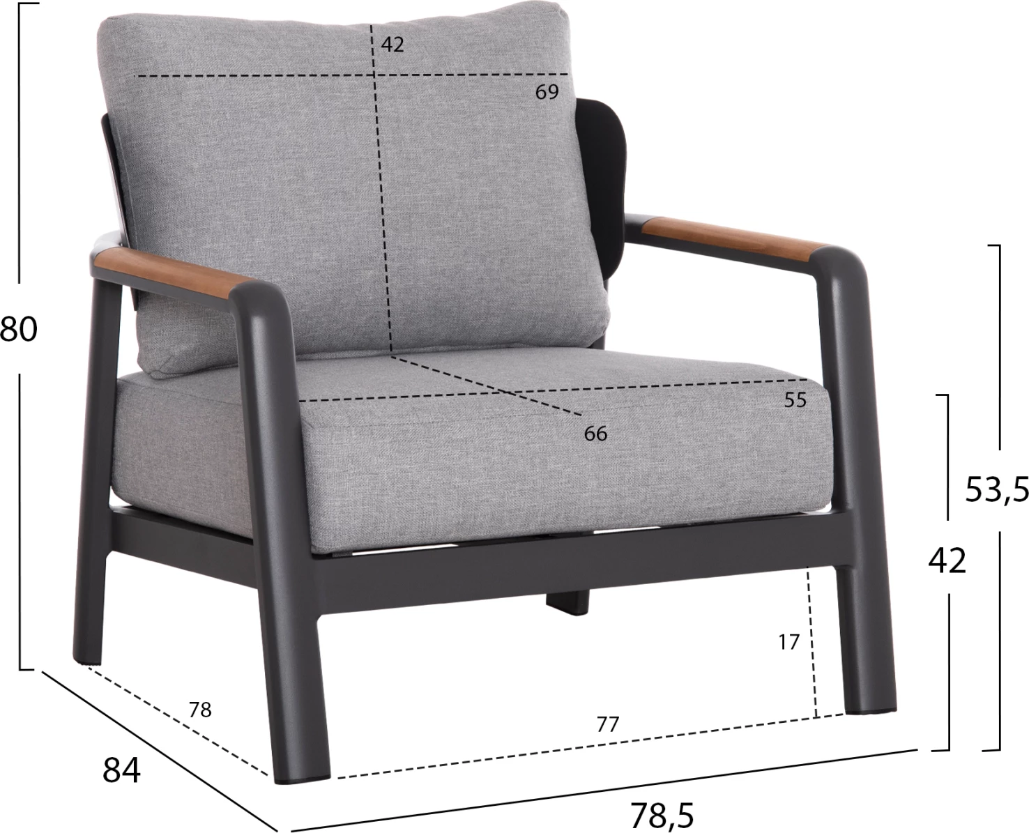 Set salloni për jashtë 4 pjesë ELARA FH6195.01 alumini ngjyrë gri e errët-gri olefin-dru teak