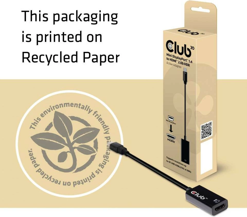 Adapter Club3D Mini DisplayPort në HDMI 2.0b HDR 4K60Hz, i zi