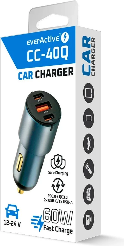 Karikues makine, everActive CC-40Q, 60W, 1x USB QC3.0 + 2x USB-C PD, i zi