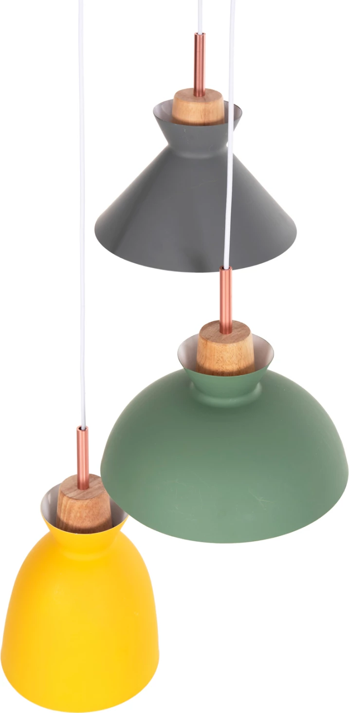 Llambë tavanore varëse FH4141, 3 drita, metal-dru, 3 ngjyra, 105H cm