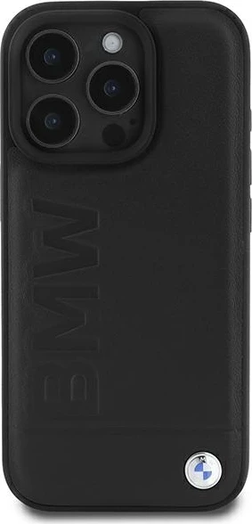 Mbështjellës BMW Leather Hot Stamp për iPhone 16 Pro, e zezë