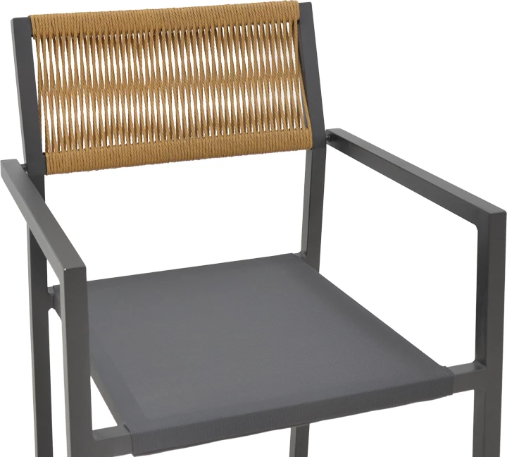 Karrige alumini Savor e grumbullueshme, kornizë antraciti-tekstilen, ratan natyral, 55x58x63cm