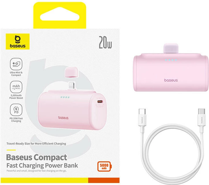 Powerbank Baseus OS-Baseus Compact IP, 5000mAh, 20W, rozë