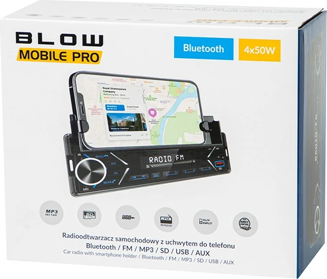 Radio për veturë BLOW MOBILE PRO 1DIN SMART Mount, Bluetooth, 2x USB, microSD, i zi