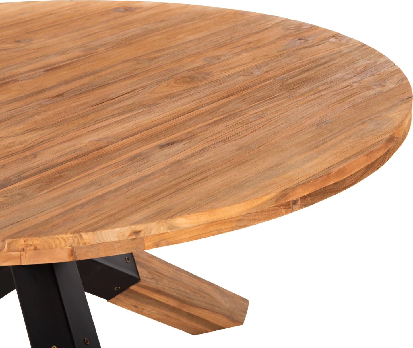 Tavolinë ngrënieje e rrumbullakët, dru TEAK i ricikluar, këmbë metalike, FH9559, Φ150x78H cm