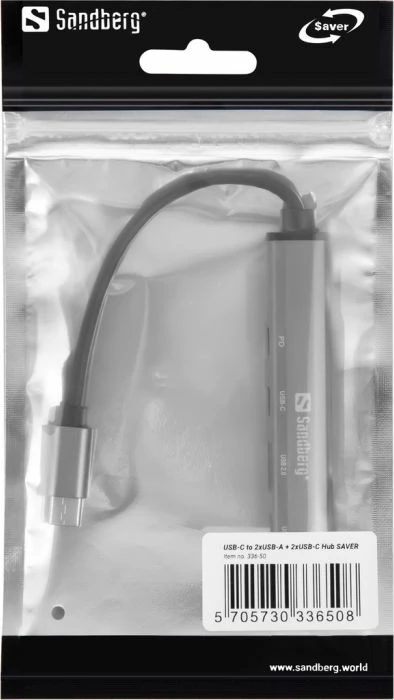 Hub USB-C SANDBERG SAVER 336-50, 3x USB-A + 2x USB-C, PD 65W, argjendtë