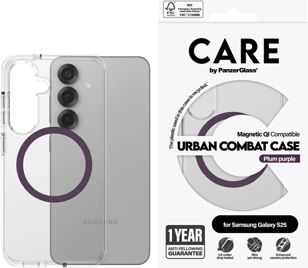 Mbështjellës PanzerGlass CARE Urban Combat për Samsung Galaxy S25, Transparent, Plum Purple