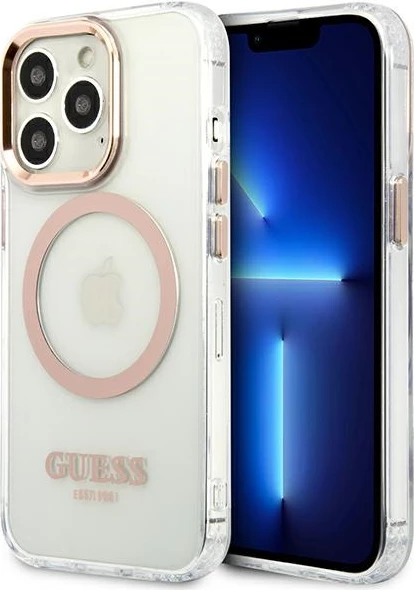Mbështjellës Guess GUHMP13XHTRMD për iPhone 13 Pro Max 6.7", Metal Outline Magsafe, Transparent/Ari