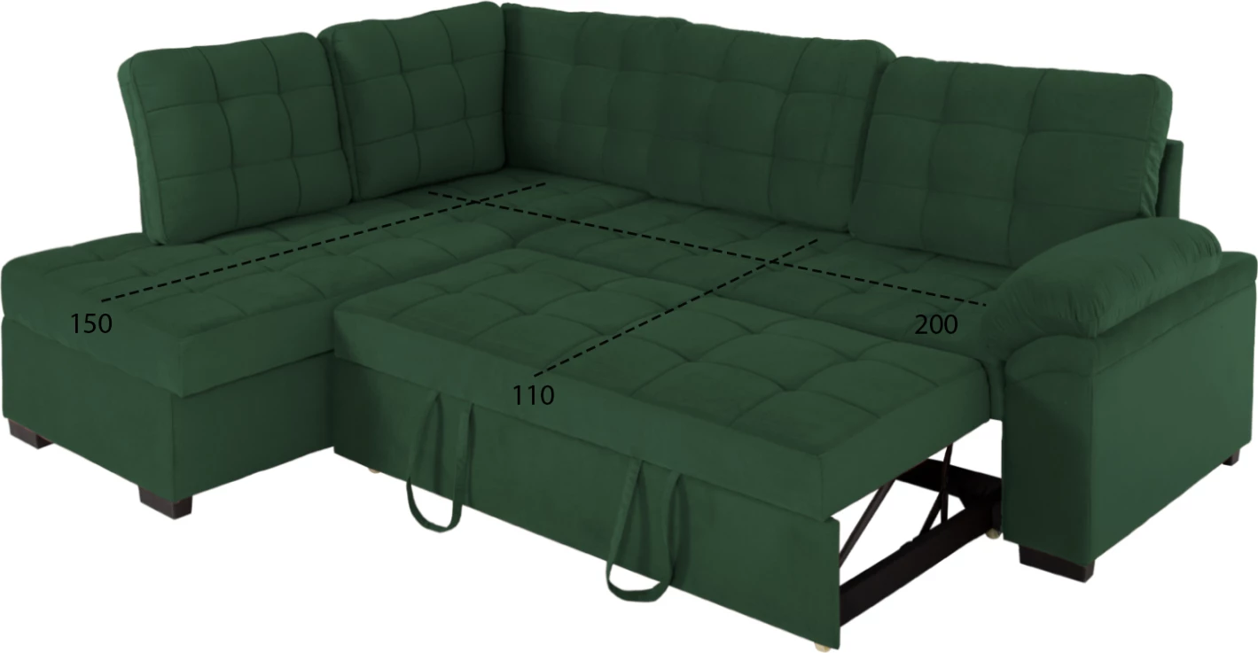 Kënd divani JADE me krevat, ngjyrë cypress, FH3144.05L, 250x80-180x73-88H cm