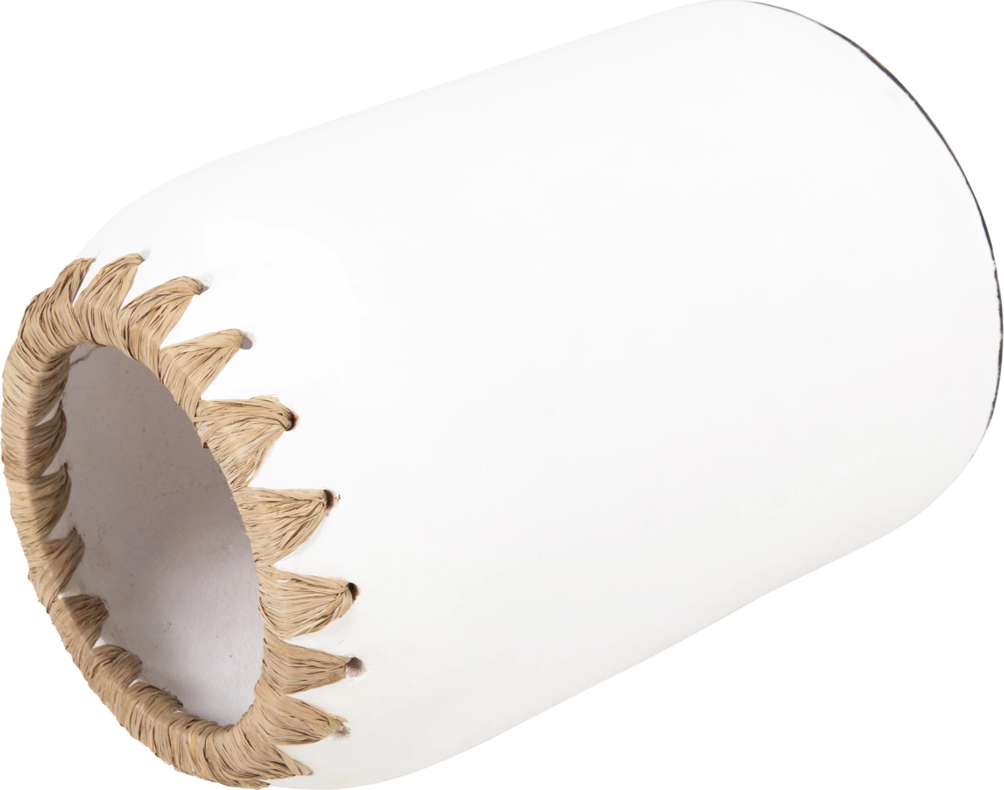 Vazo dekorative FH4377 terrakote, ngjyrë e bardhë me thurje kashte në buzë Φ21Χ32Hcm