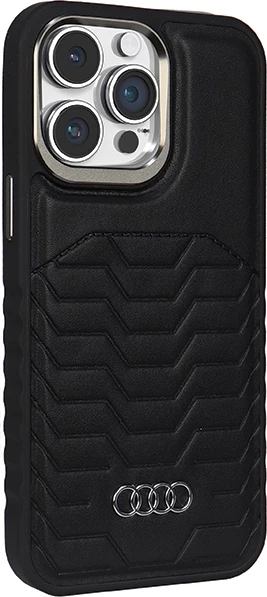 Mbështjellës Audi për iPhone 14 Pro Max, lëkurë sintetike, MagSafe, zi