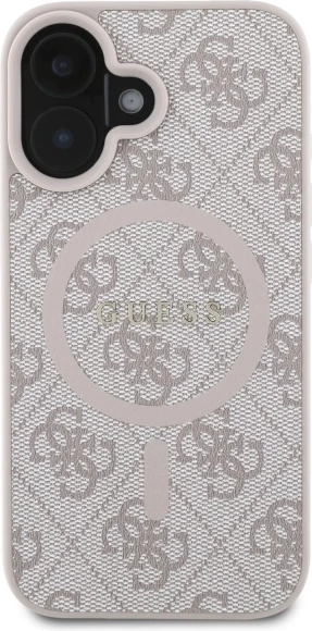 Mbështjellës, Guess, 4G Ring Classic Logo MagSafe, për iPhone 16 6.1", TPU/PC/eko-lëkurë, rozë