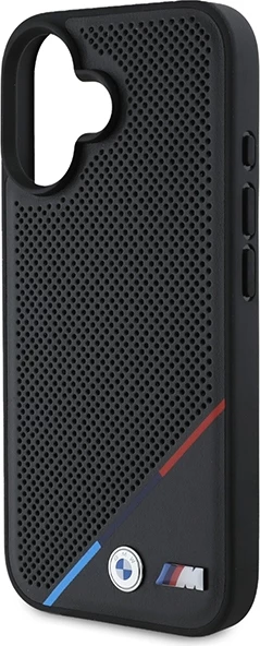 Mbështjellës BMW M Perforated Tricolor Line MagSafe për iPhone 16 Plus, Zi