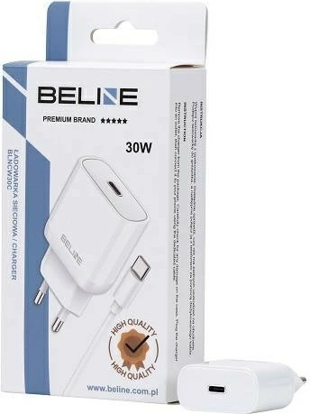 Karikues muri Beline BLNCB30, 30W, GaN, USB-C, me kabllo USB-C, Bardhë
